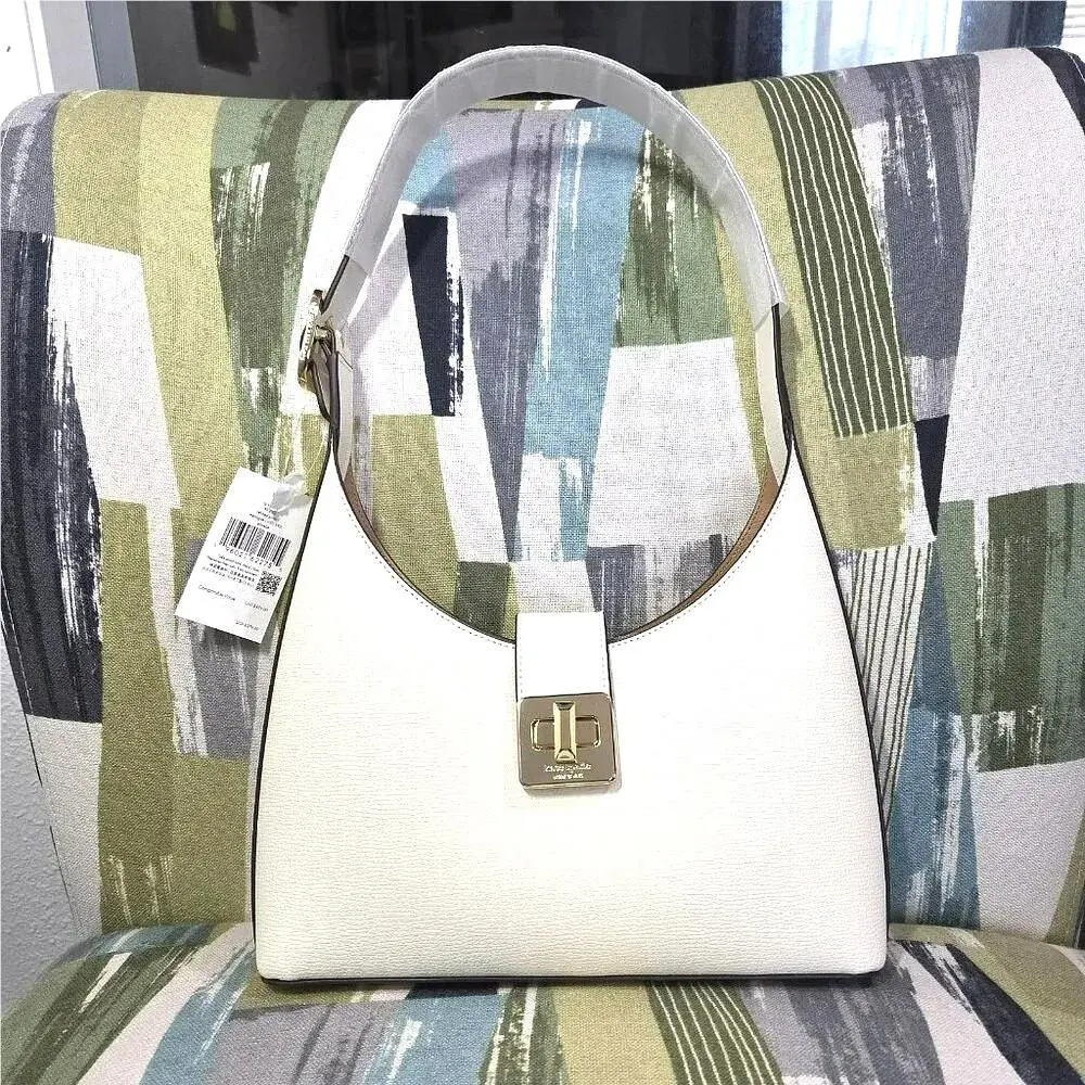 New York Phoebe Large Shoulder Bag Leather Handbag Tote In Meringue by Kate Spade