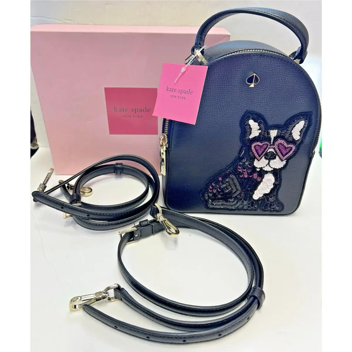 French Bulldog Mini Convertible Amelia Francois Leather Back Pack by Kate Spade