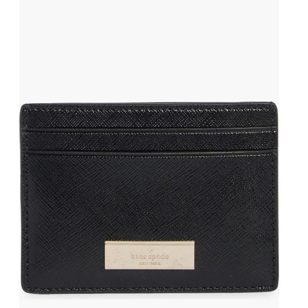Kenzie Card Case Slim Chic Designer Black Leather by Kate Spade