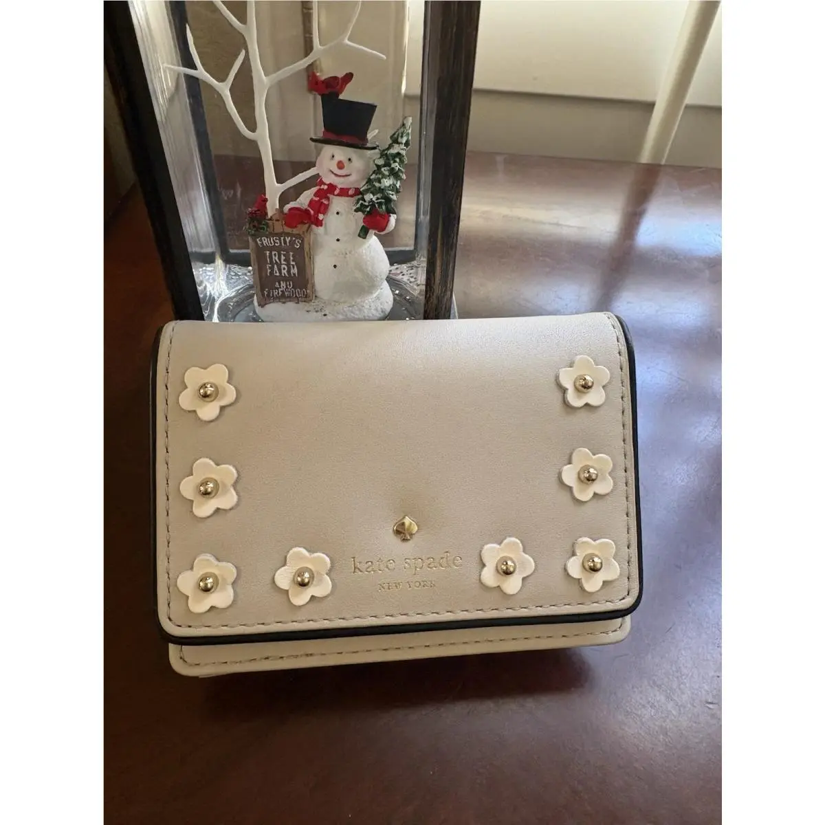 Crescent Street Beca Mini Wallet Crisp Linen Bead Flower-beige by Kate Spade
