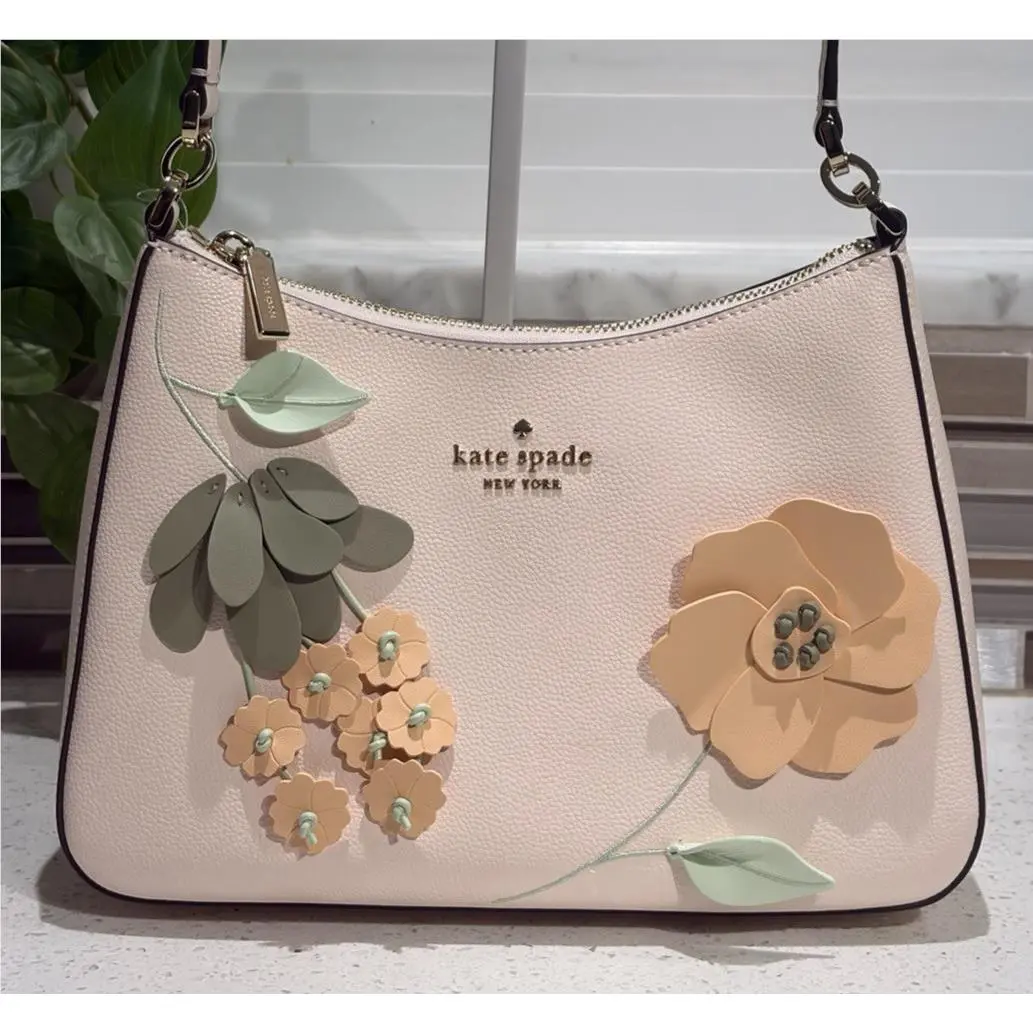 Margot Floral Small Medium Shoulder Bag Crossbody Peach Leather Gold by Kate Spade