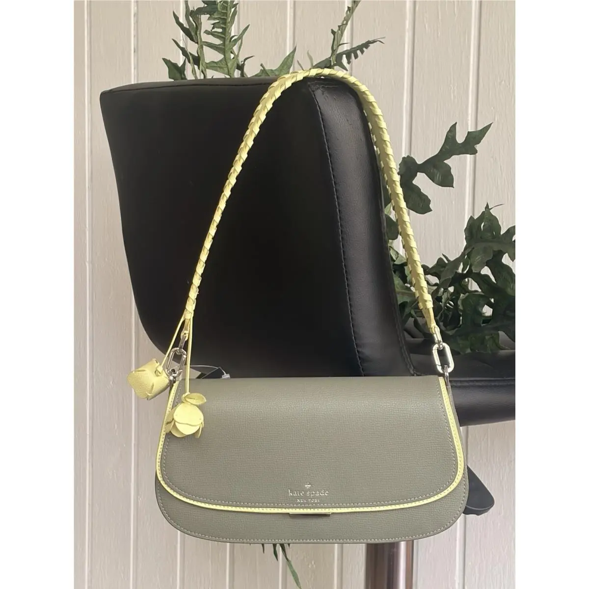 Quinn Medium Flap Chain Shoulder Bag Clutch Pine Green Leather Silver by Kate Spade