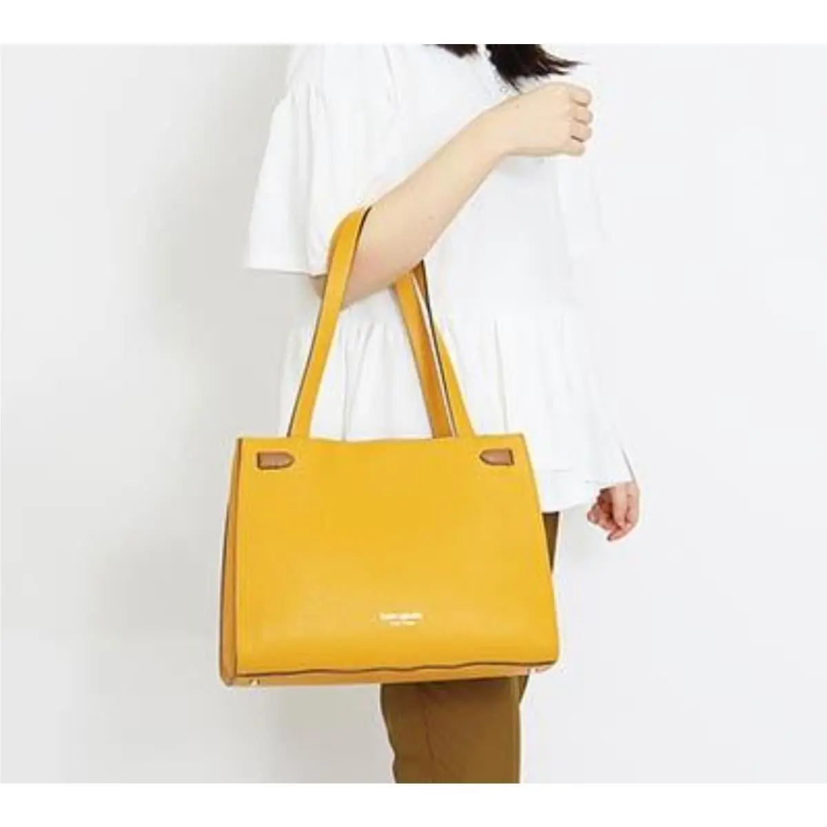 Large Leather Satchel Golden Yellow Pebbled Shoulder Bag Lane by Kate Spade