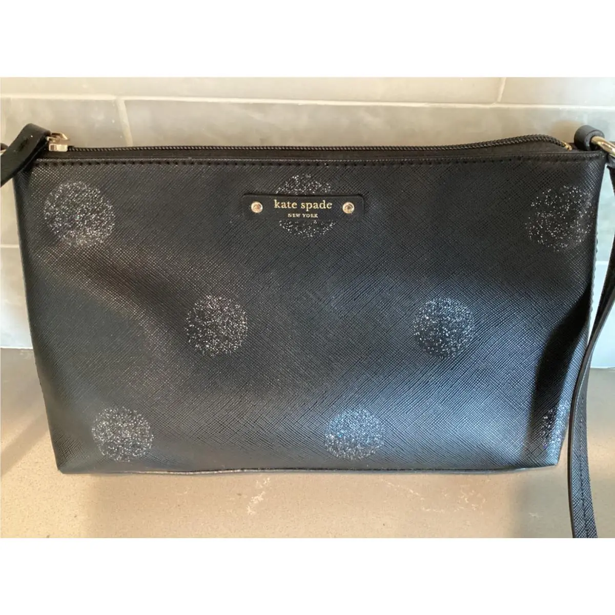 Blk Saffiano Crossbody Silver Glitter Dots Bag by Kate Spade