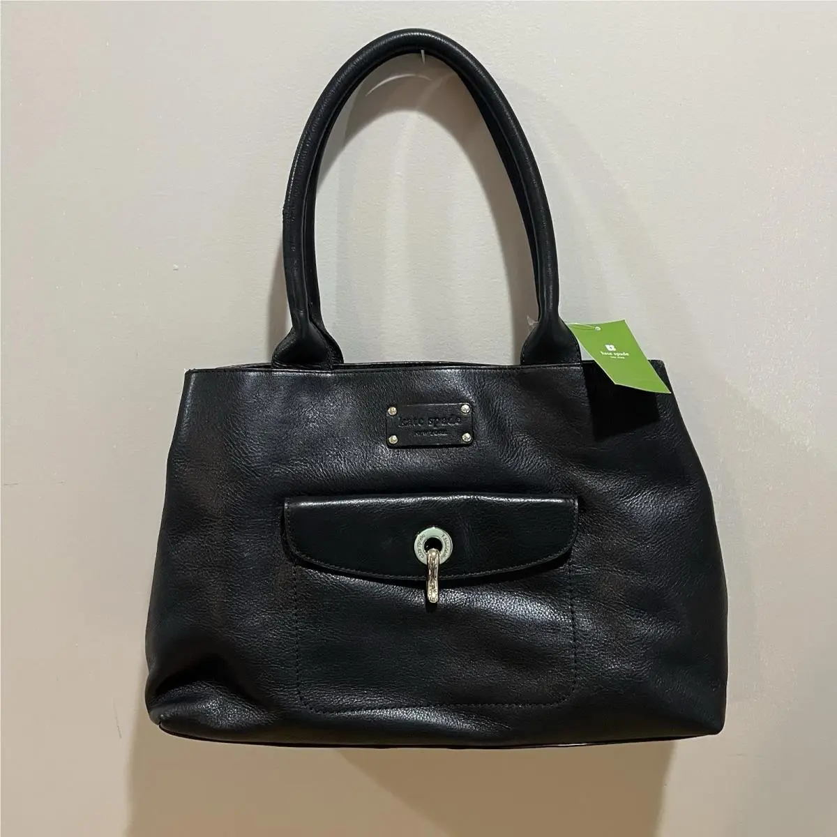 New York Elena Kent Shoulder Black Leather Bag Metal Clasp Tote by Kate Spade
