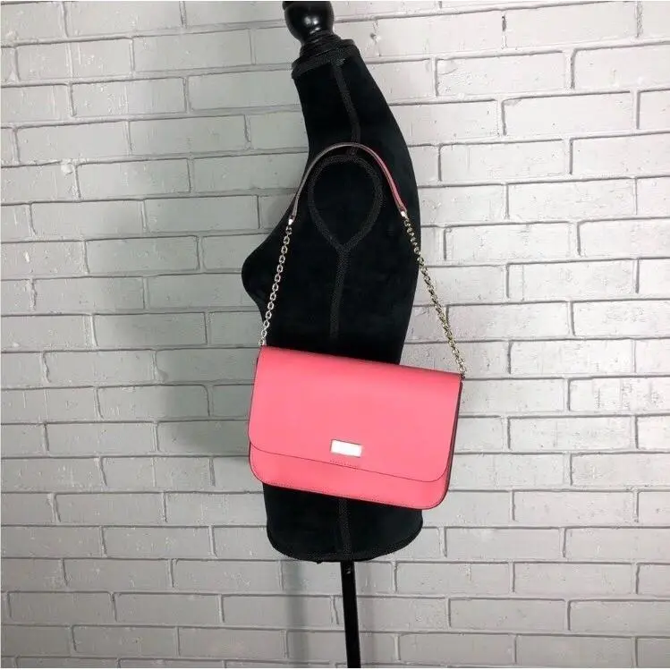 New York Pink Leather Shoulder Bag Gold Chain Strap Flap Crossbody by Kate Spade