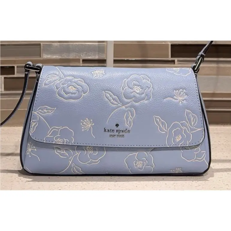 Sutton Mini Flap Crossbody Bag Shoulder Blue Floral Embossed Leather by Kate Spade