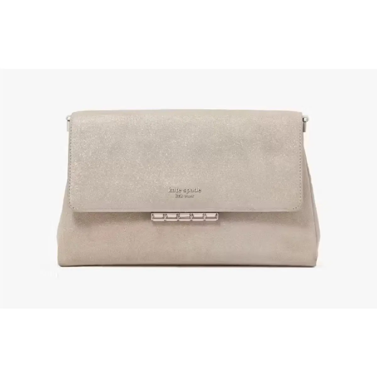 Grace Silver Glitter Suede Clutch w/ Crossbody Chain KI418020 by Kate Spade