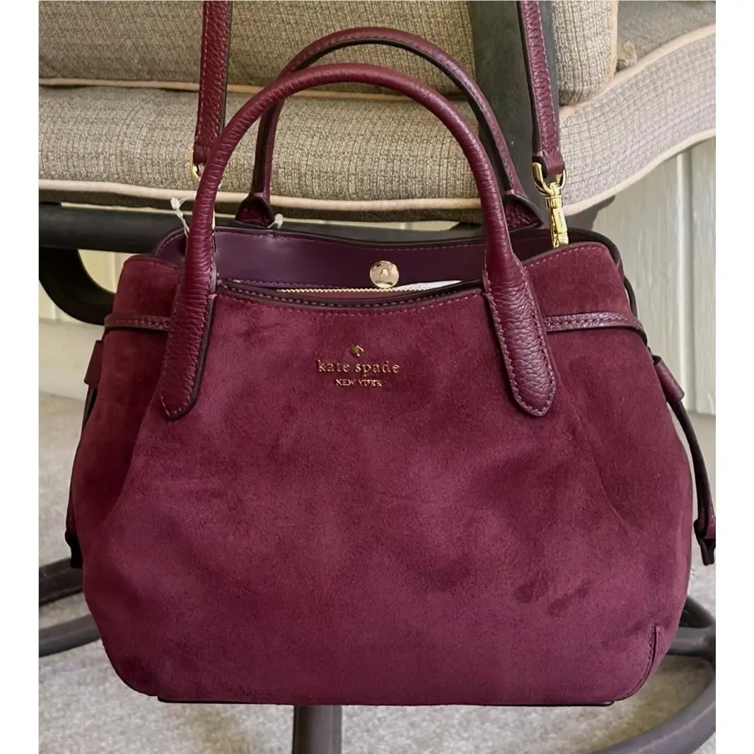 Dumpling Small Satchel Crossbody Bag Hobo Purple Dark Cherry Suede by Kate Spade