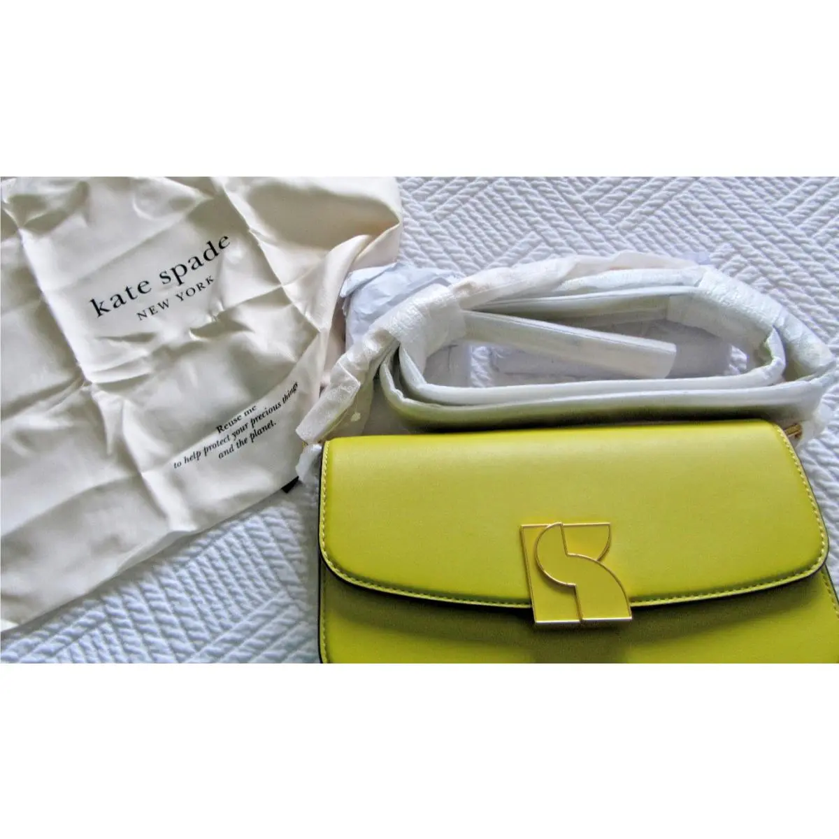 Dakota Crossbody Handbag Chain Leather Lime Green Gold Trim by Kate Spade