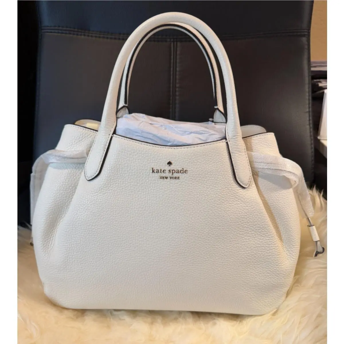 Dumpling Large Meringue Pebbled Leather Satchel Crossbody Handbag by Kate Spade