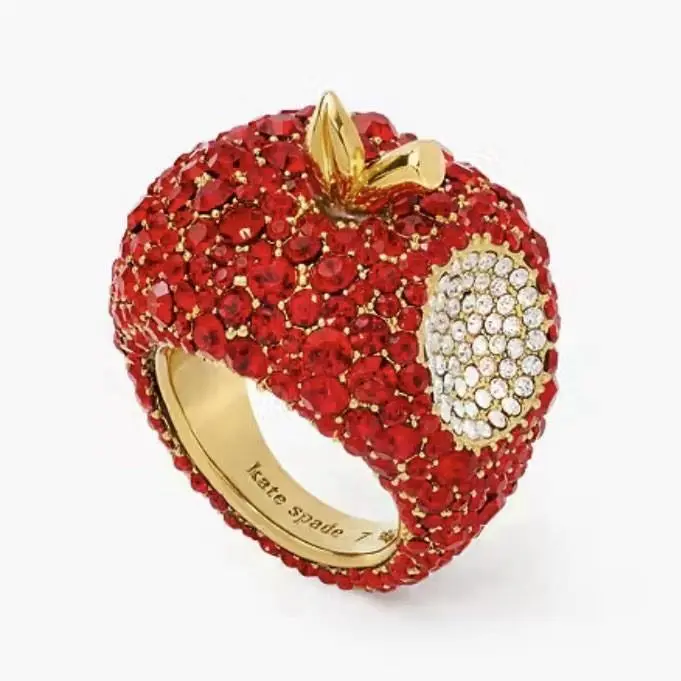 Kate Spade Sz 7 Apple OF MY Eye The Big Apple Statement Ring Crystal Pave