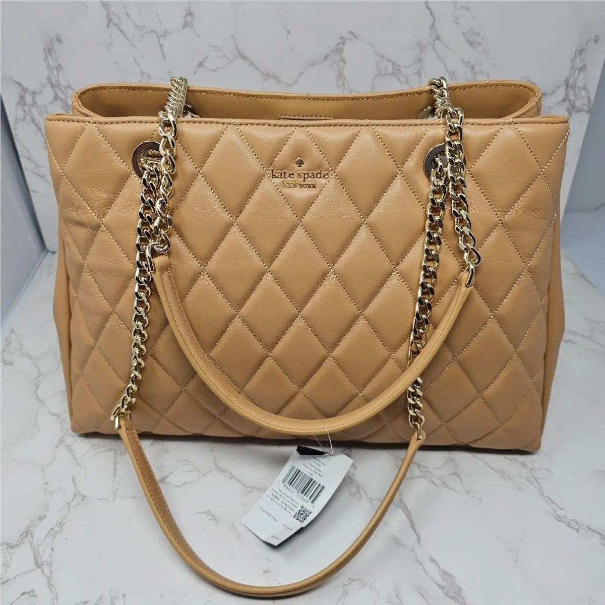 New Kate Spade Tiramisu Mousse Carey Leather Quilt Tote Bag