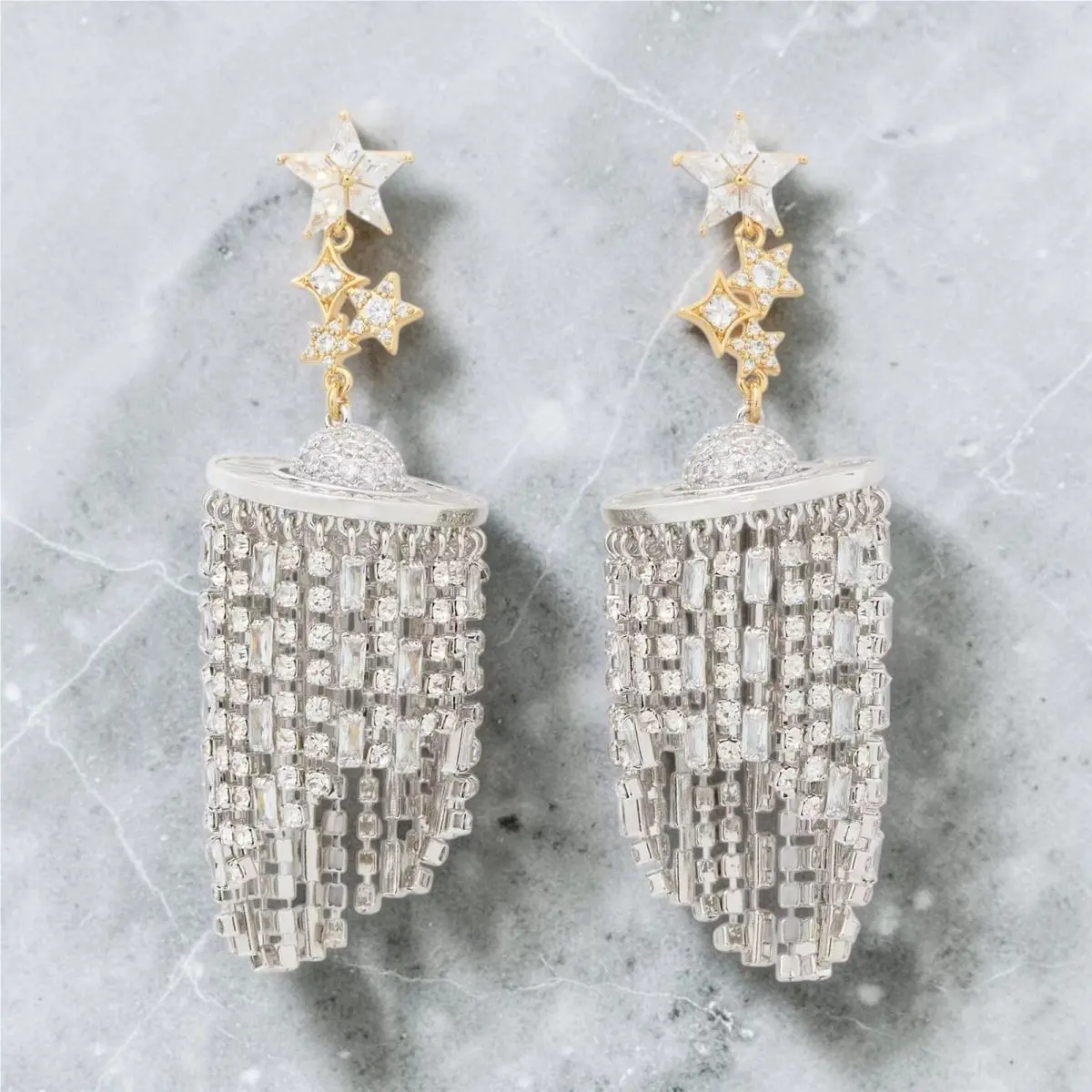 Space Cadet Fringe Drop Earrings Silver Gold KJ333 by Kate Spade