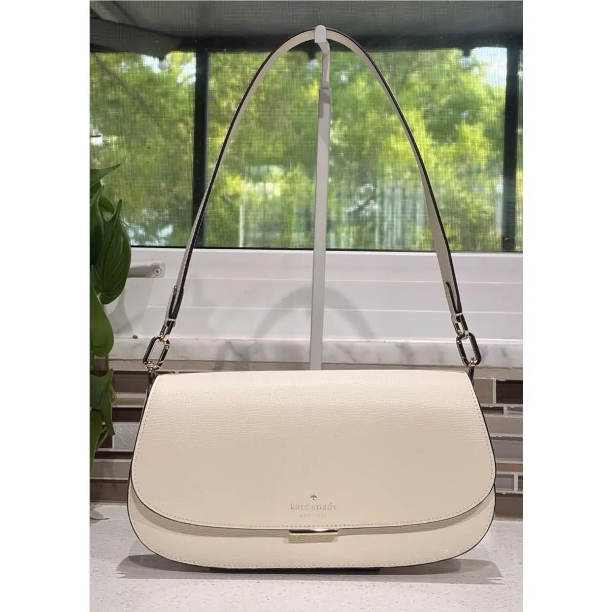 Quinn Medium Small Flap Chain Shoulder Bag Clutch Cream Leather Gold by Kate Spade