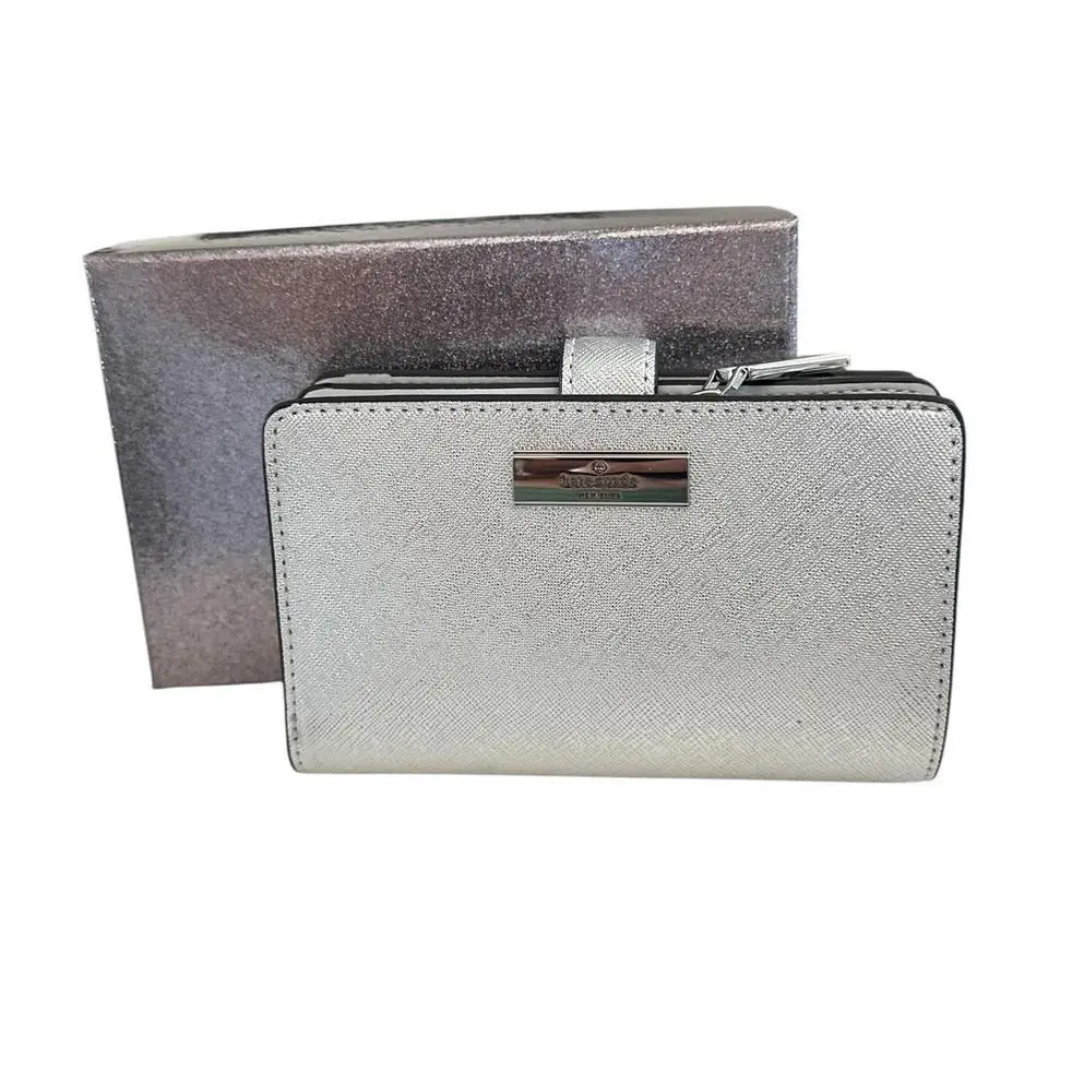 Kate Spade Kenzie Boxed Metallic Medium Compact Wallet in Lunar Light