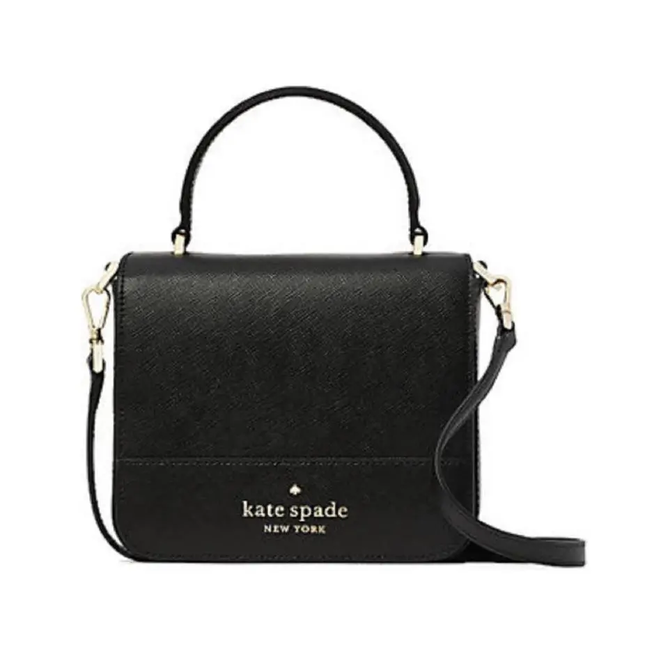 Kate Spade Staci Saffiano Top Handle Square Flap Crossbody Bag Purse Black K734