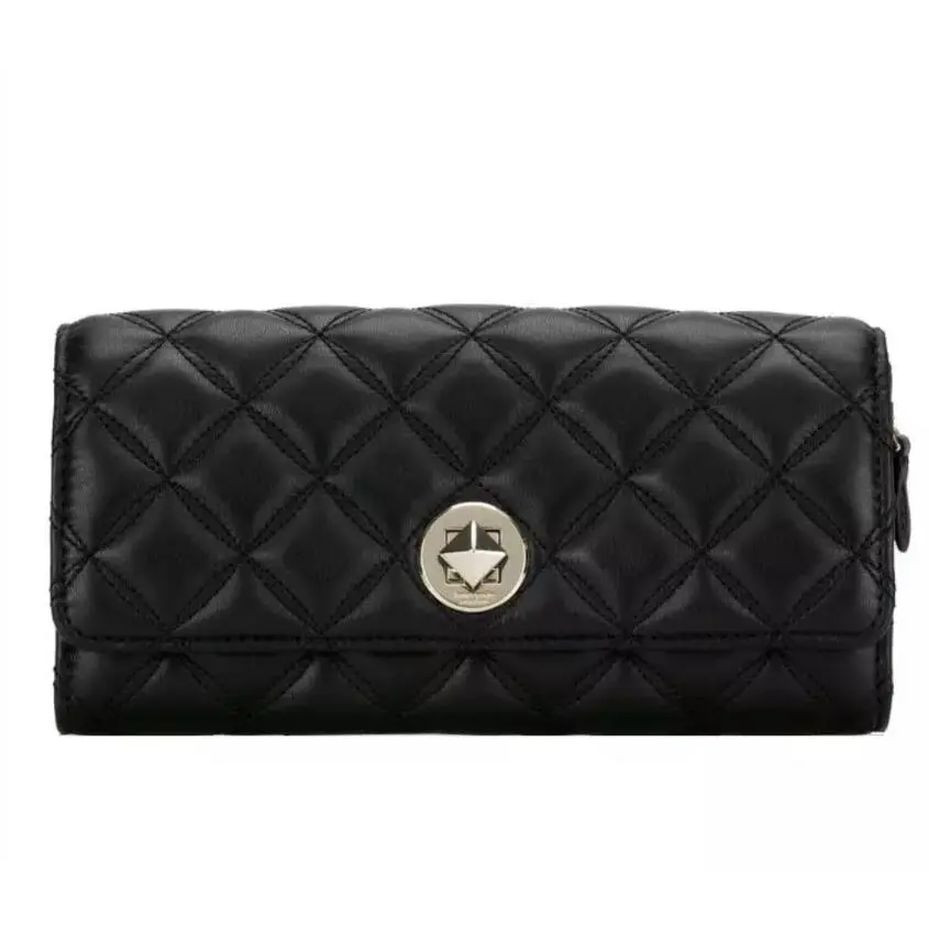 Kate Spade Tinsel Smooth Quilted Boxed Large Turn Lock Wallet KA191 Black