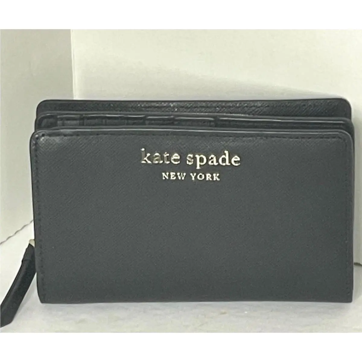 Cameron Medium Bifold Wallet Black Saffiano Leather Coin Zip by Kate Spade