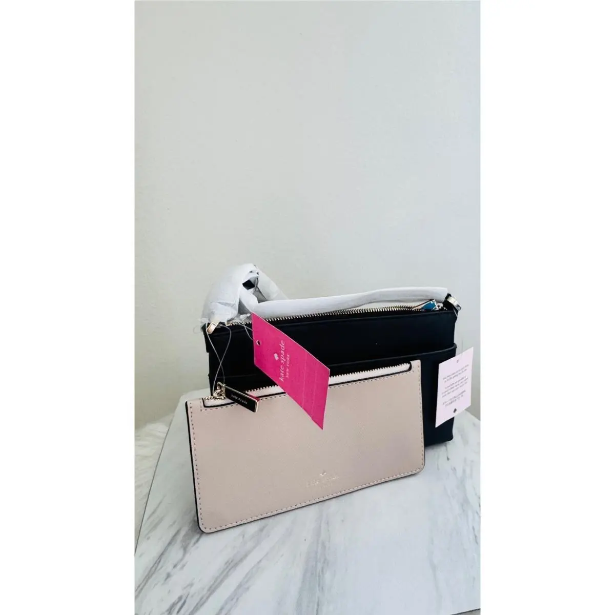 Textured Leather Crossbody Bag with Removable Pouch Black/pink by Kate Spade