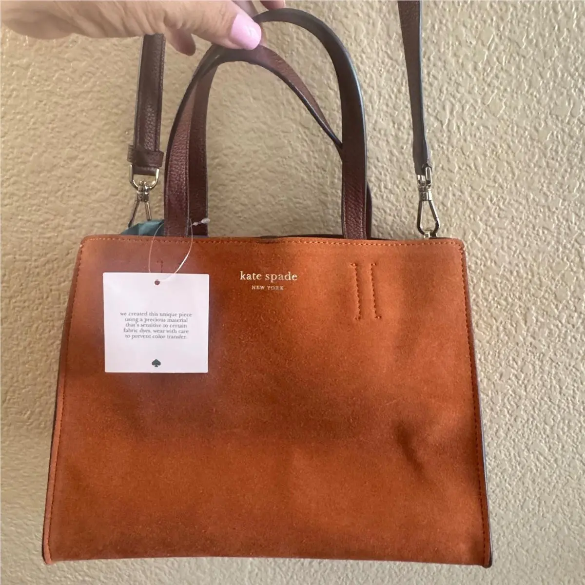 New York Burnt Orange Suede Leather Satchel Crossbody Bag New by Kate Spade
