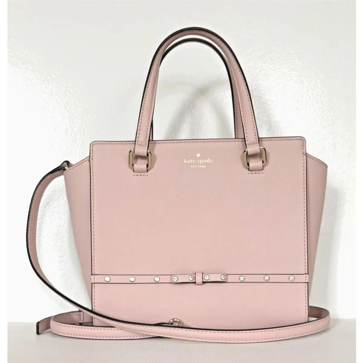 New  Small Hadlee Laurel Way Jeweled Leather Tote Warm Vellum by Kate Spade