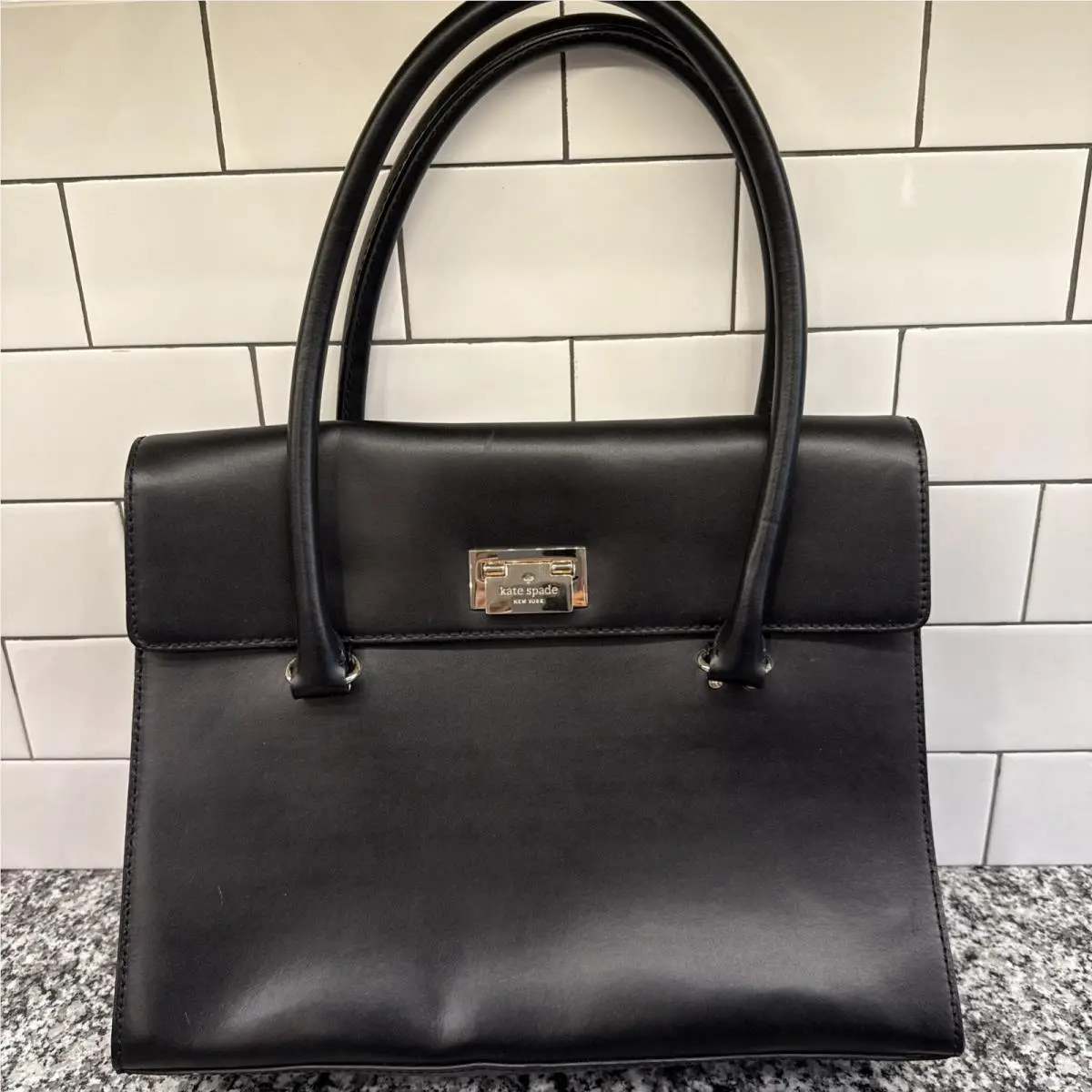 Sinclair Harwood Place Black Leather Top Handle Shoulder Bag LG by Kate Spade