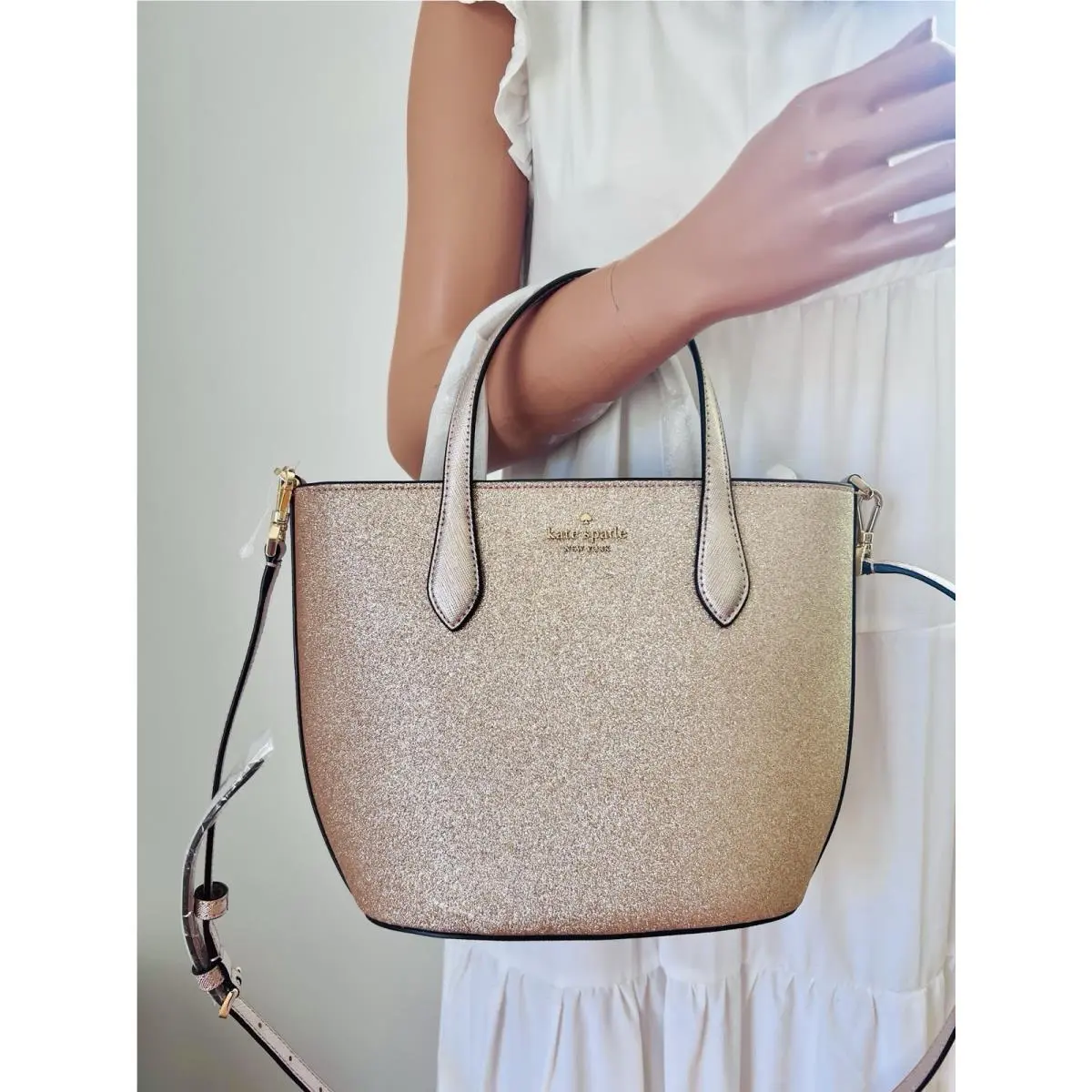 Glimmer Satchel Crossbody Small Tote Glitter Gold Bag by Kate Spade