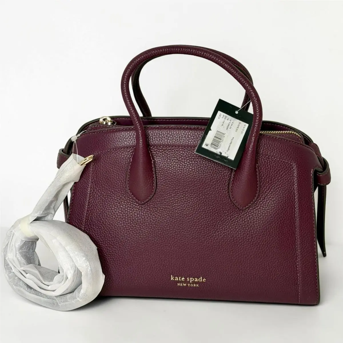 Knott Medium Zip Top Satchel Deep Cherry Leather Handbag KC897 by Kate Spade