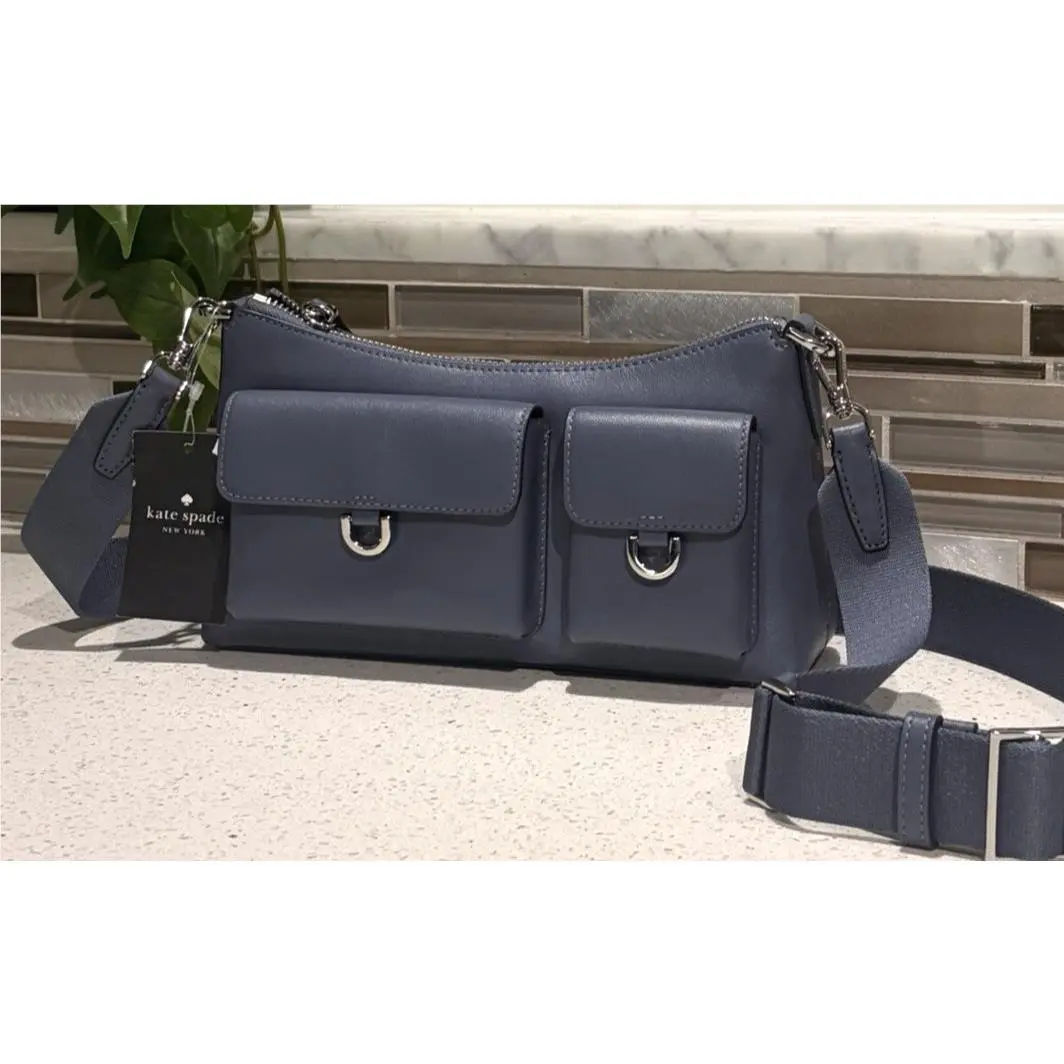 Cargo Crossbody Pocket Shoulder Bag Purse Small Blue Leather Silver by Kate Spade