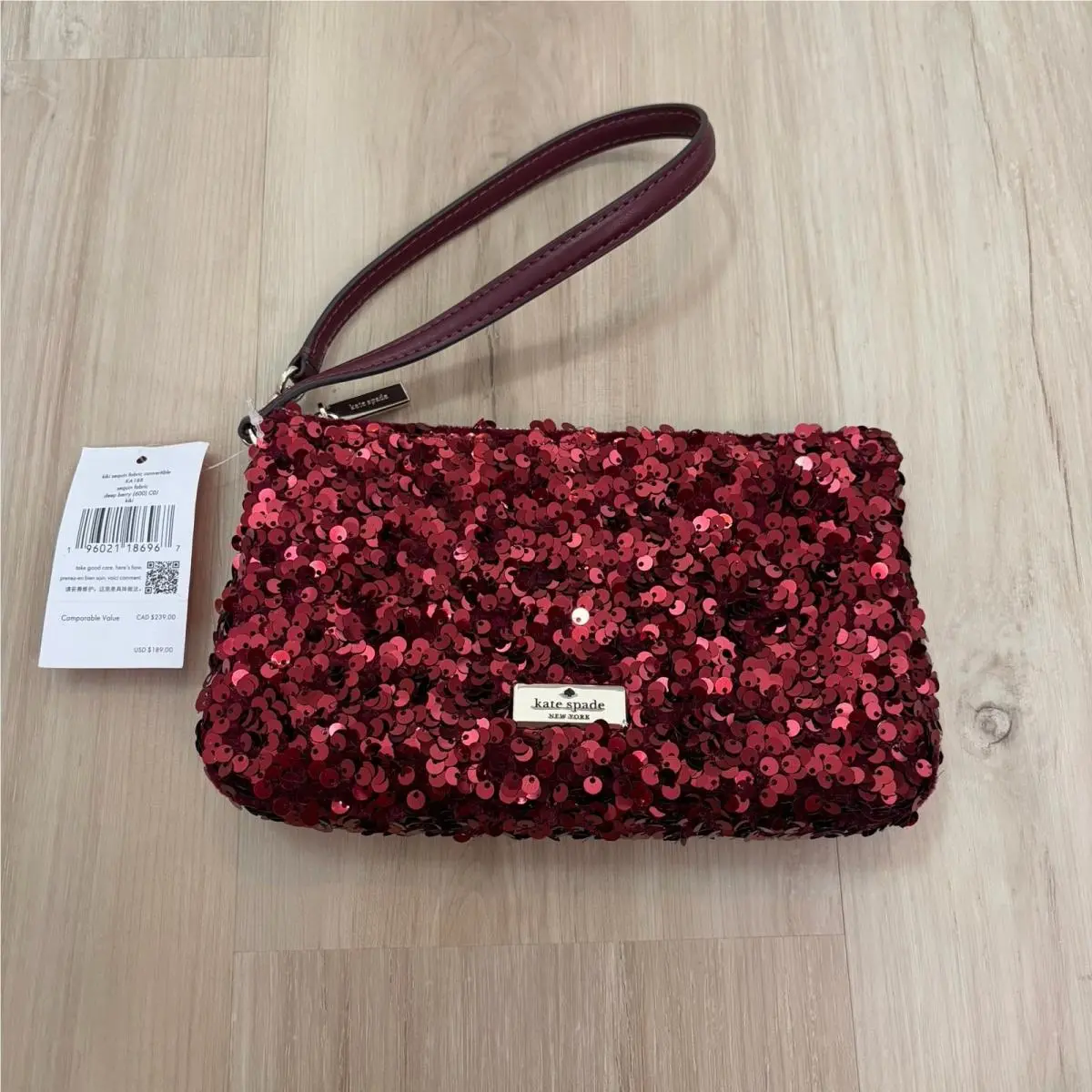 Kiky Sequin Fabric Convertible Wristlet Wallet Clutch Deep Berry by Kate Spade
