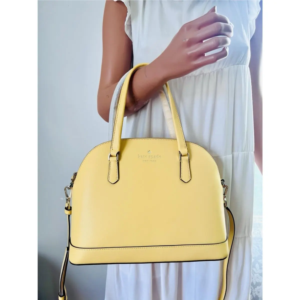 Leather Medium Dome Satchel Crossbody Daybreak Yellow Bag by Kate Spade