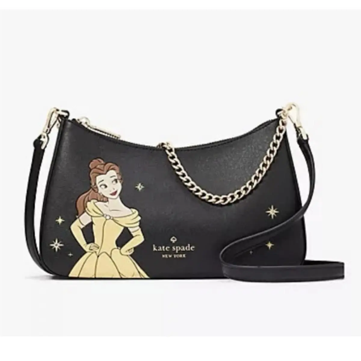 x Disney Beauty and The Beast Convertible Crossbody Belle KE571 Black by Kate Spade