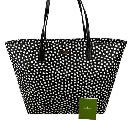 New Kate Spade Margareta Shore Street Lg Tote Musical Dot Black White Shopper