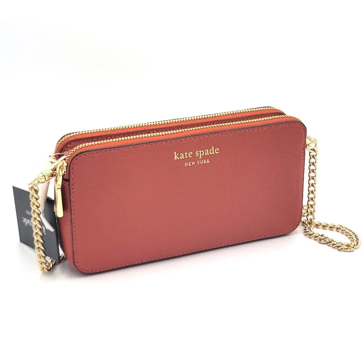 Kate Spade New York Taylor Pebbled Leather Crossbody Bag Double Zip Brown