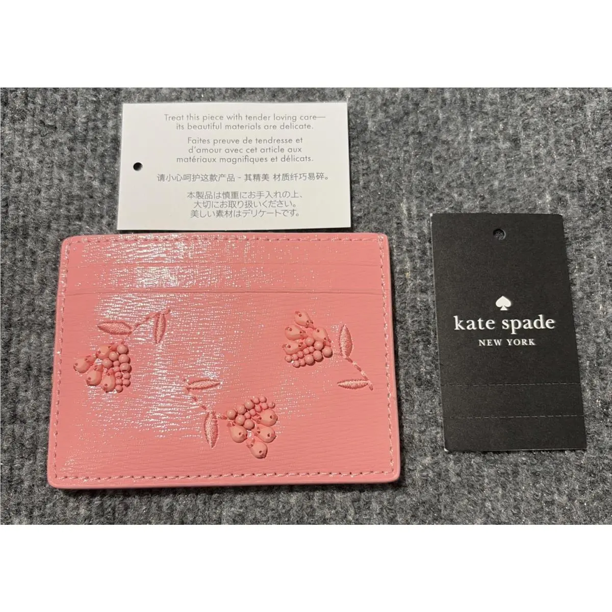 New  Floral Small Slim Card Holder Grapefruit Soda by Kate Spade