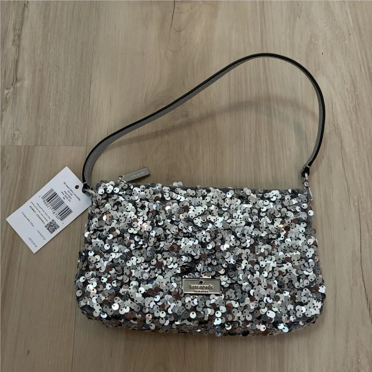 New York Kiki Sequin Fabric Wristlet/clutch Gray Silver Sparkly by Kate Spade