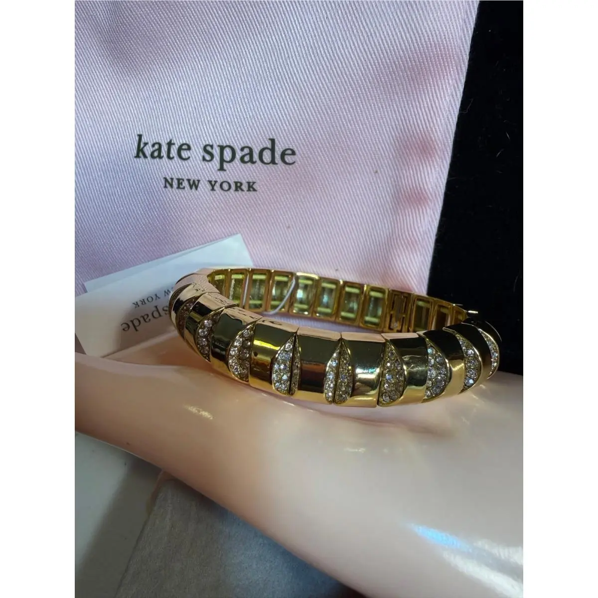 Sliced Scallops Pavé Stretch Bracelet Black/gold Clear Crystals by Kate Spade