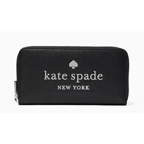 Kate Spade Glitter Embossed Pebble Leather Black Large Continental Wallet
