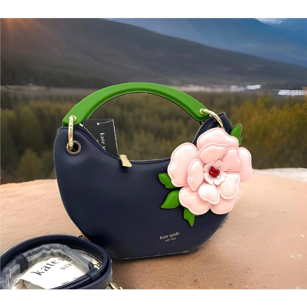New York Expo 3D Floral Applique Smooth Leather Shoulder Bag by Kate Spade