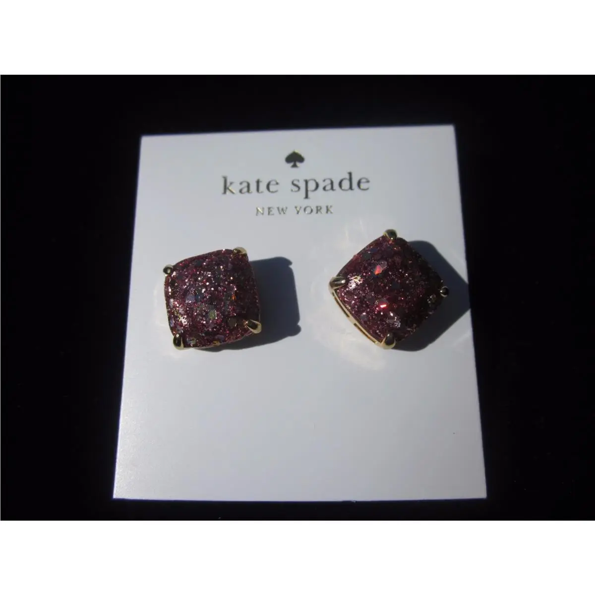 Multi Glitter Party Pink Stardust Gold Cushion Stud Earrings by Kate Spade