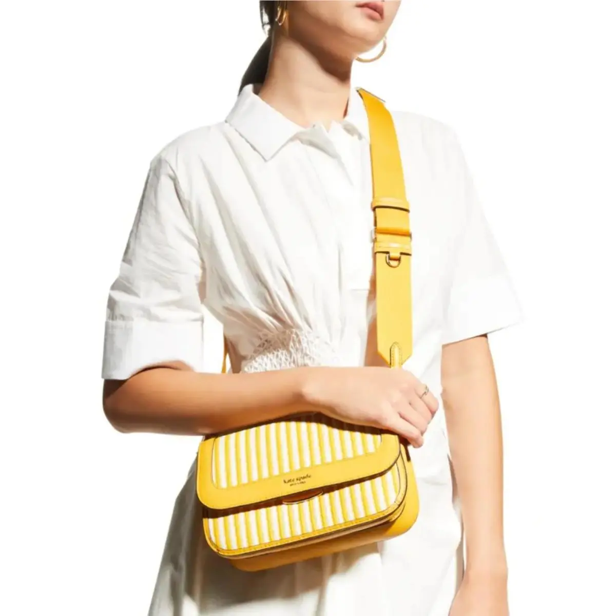 Straw Crossbody Bag Yellow Leather Woven Medium Buddie Stripe by Kate Spade