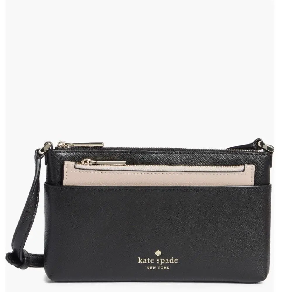 Textured Leather Crossbody Bag with Removable Pouch Black/pink by Kate Spade