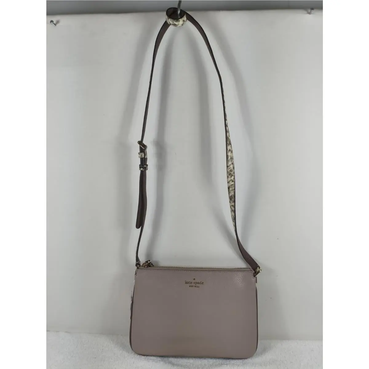 Leila Triple Gusset Crossbody Purse Pebbled Leather Snakeprint Mauve by Kate Spade