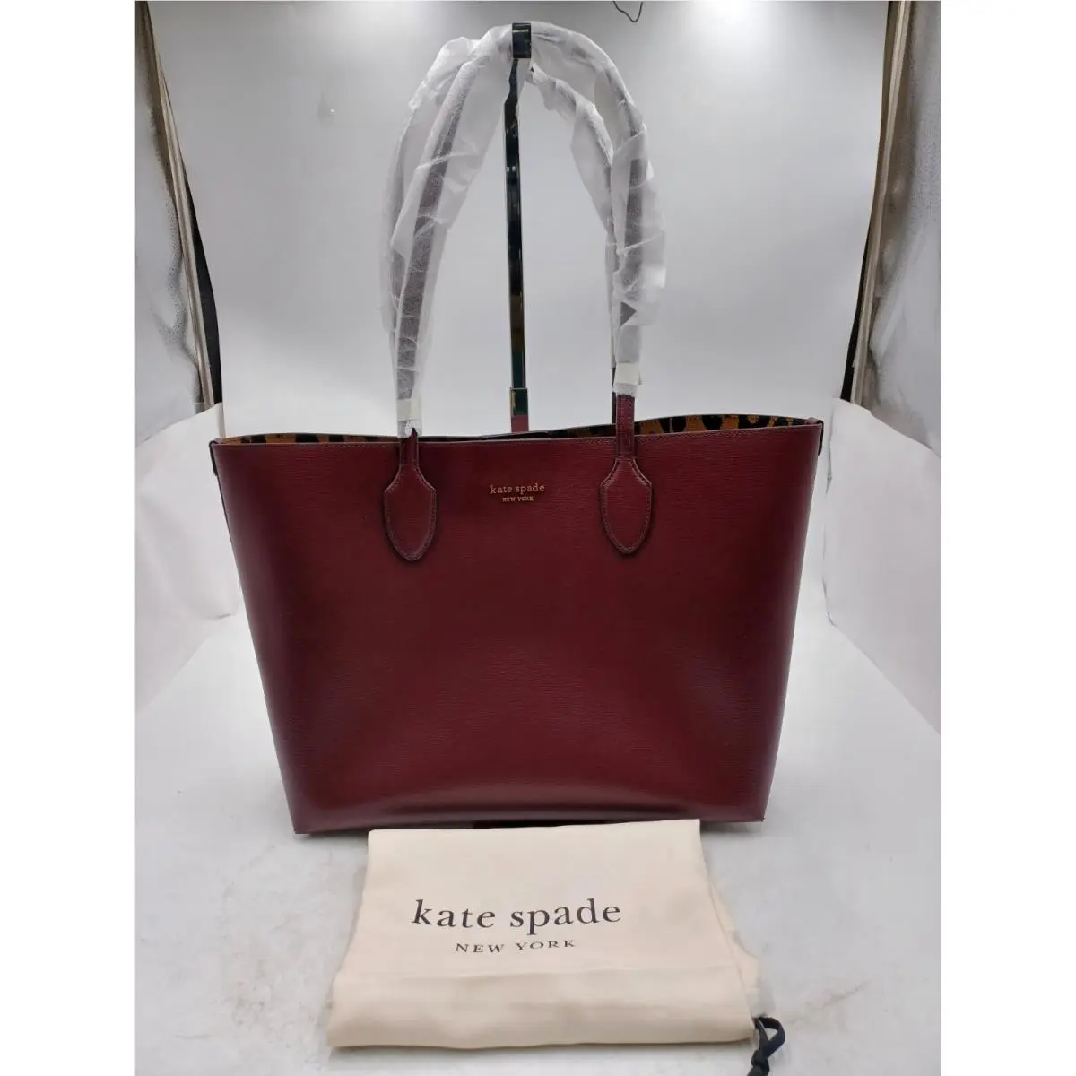 New  Bleecker Modern Leopard Pop Large Tote Bag-burgundy by Kate Spade