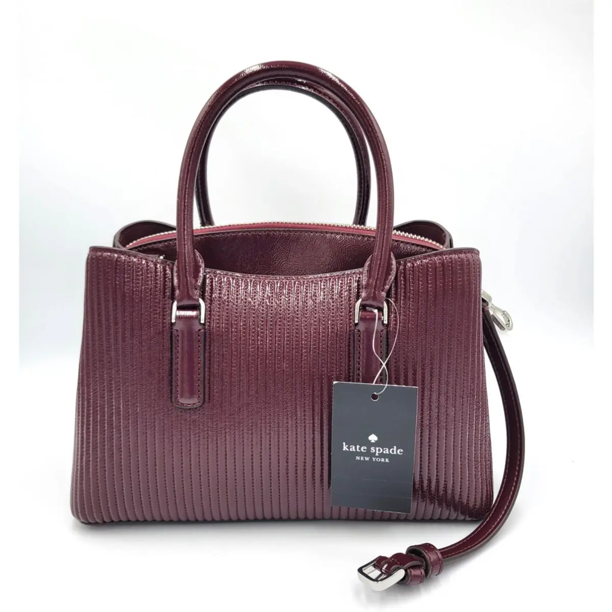 Thompson Street Shiny Quilted Satchel Bag Leather Deep Wine-red by Kate Spade