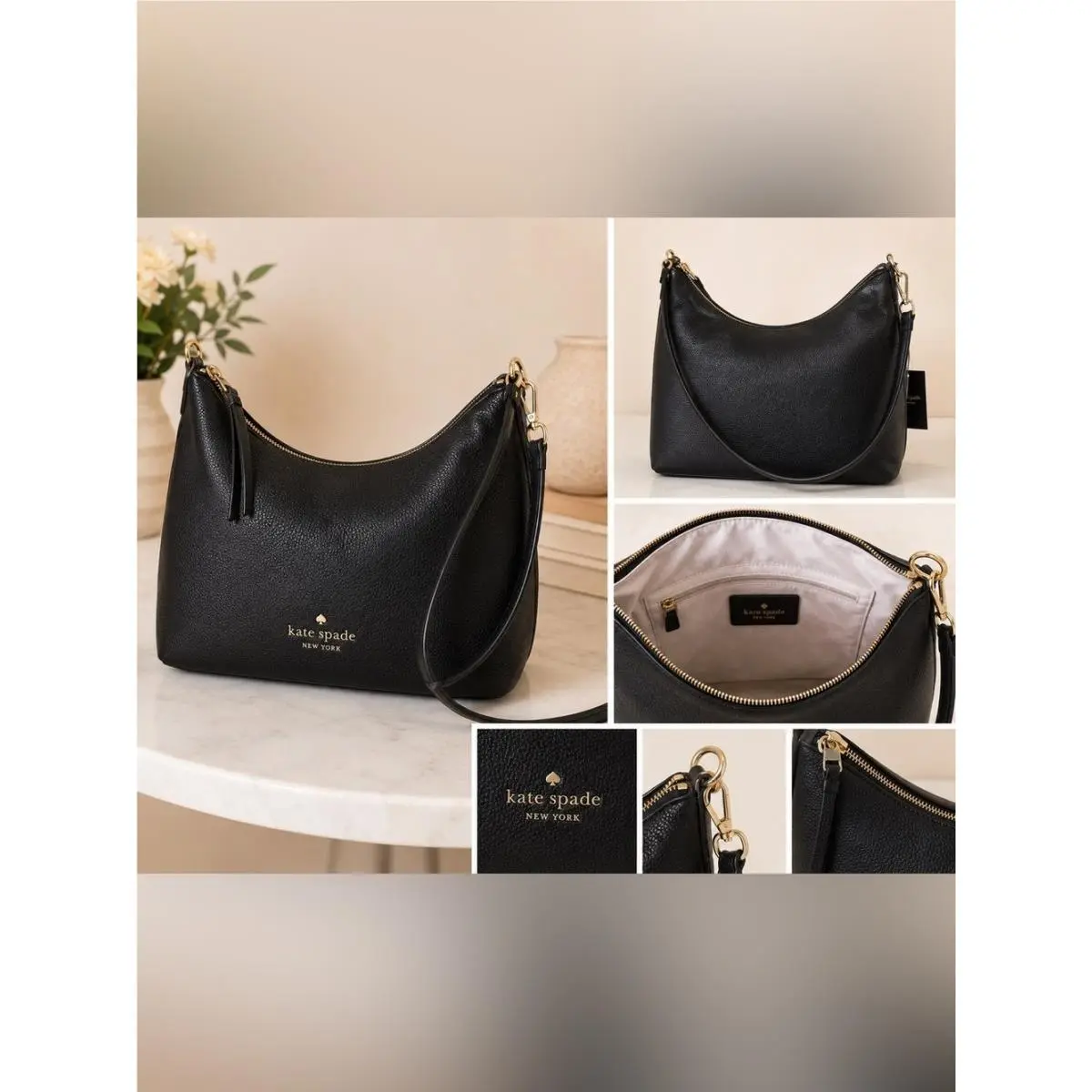 York Black Pebbled Hobo Shoulder Bag – by Kate Spade