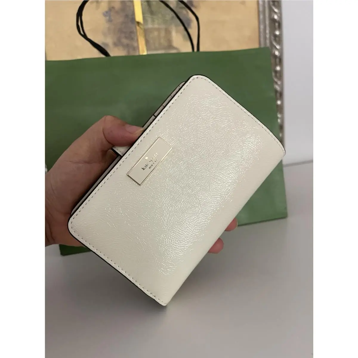Kate Spade Bridget Patent Medium Compact Bifold Wallet White