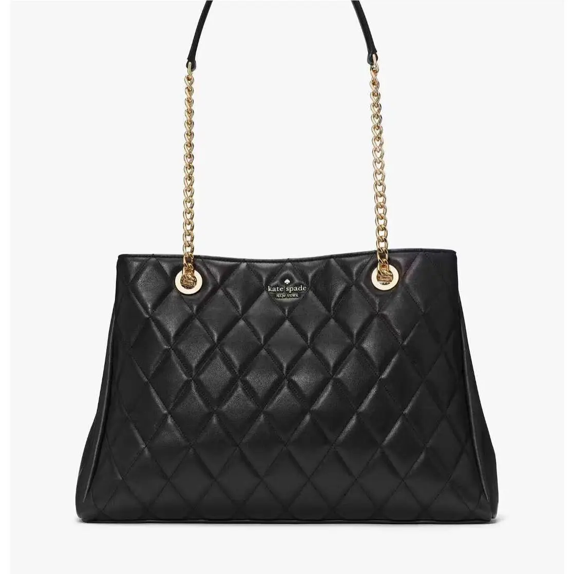 New Kate Spade NY Carey Large Black Quilted Leather Tote Bag Purse