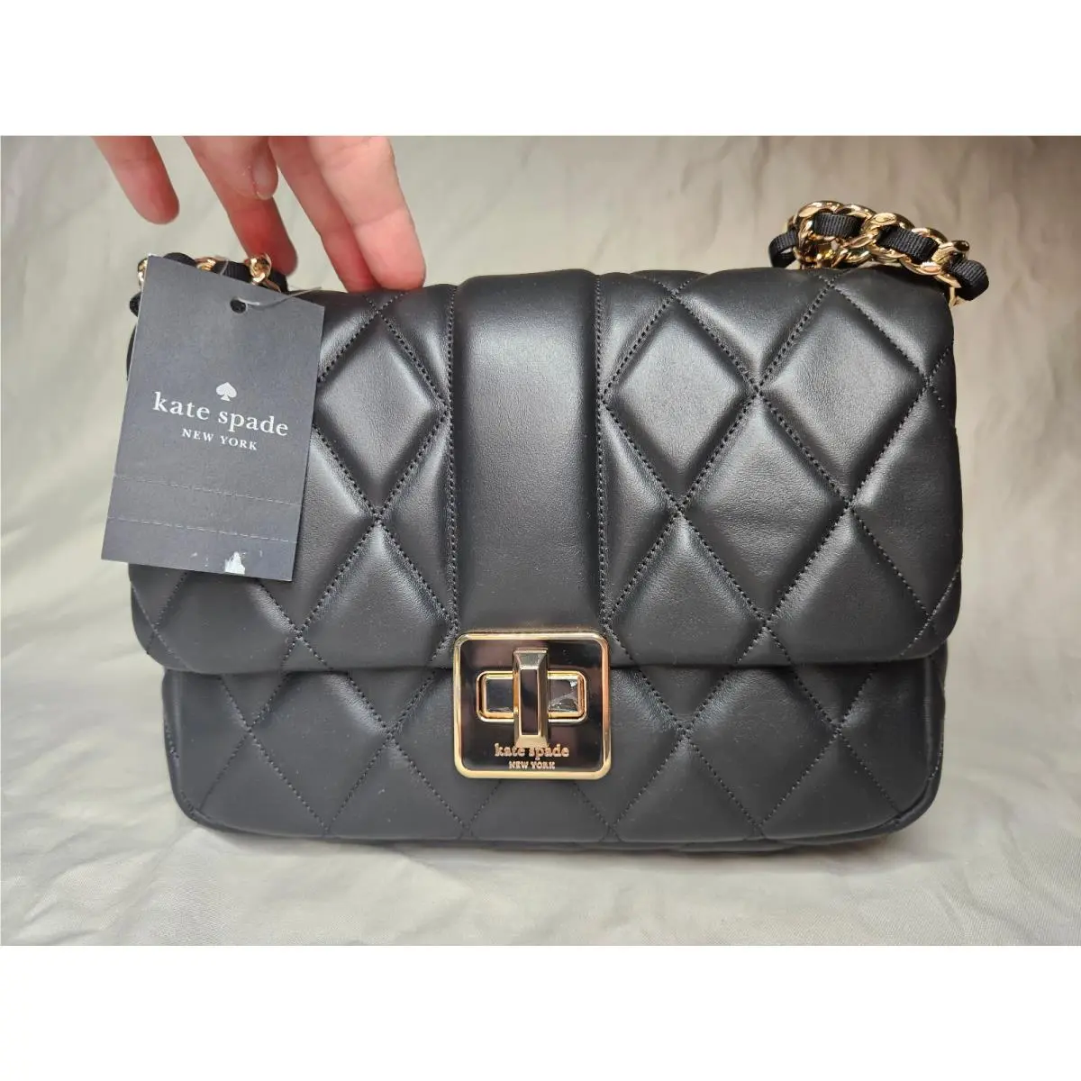 Carey Shoulder Handbag Black Smooth Quilted Gold Plated Chain Small by Kate Spade